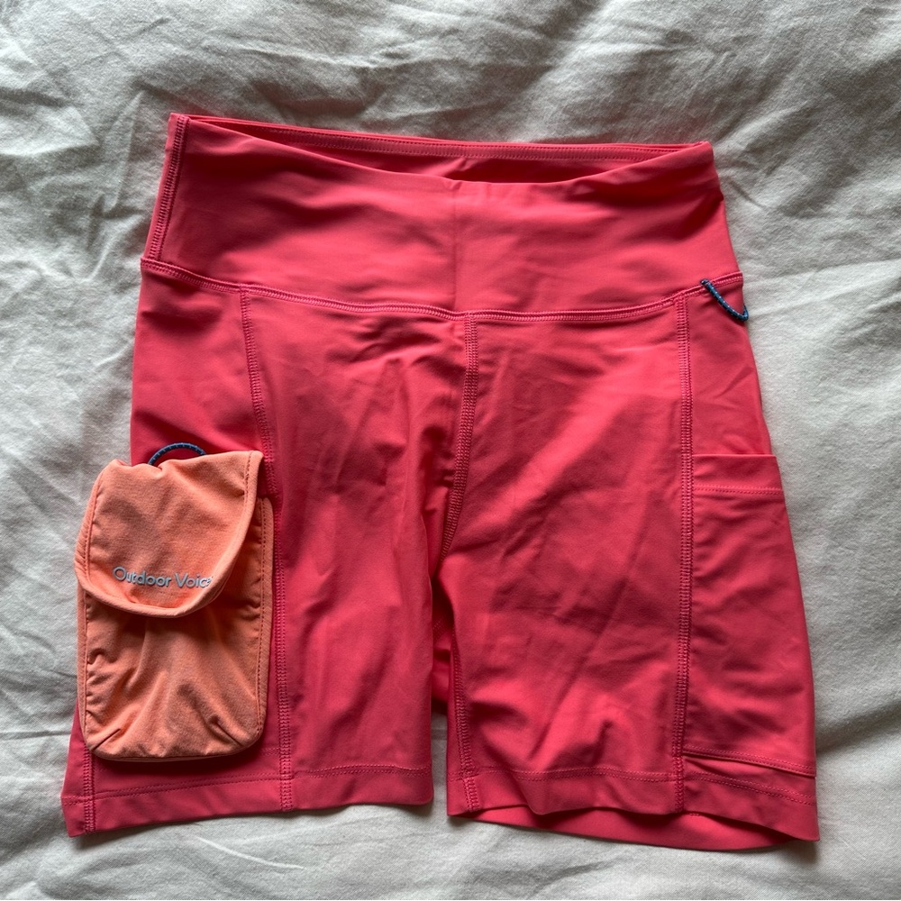 Outdoor Voices orange Bike Shorts High-Waisted with removable mini backpack